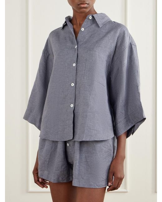 Deiji Studios Blue 03 Checked Linen Shirt And Shorts Set