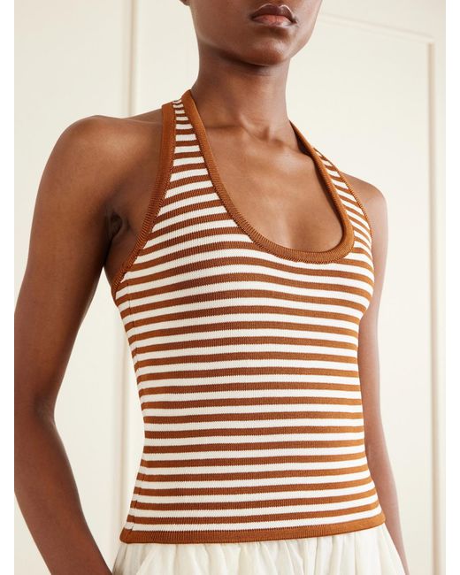Calle Del Mar Gray Halterneck Striped Knitted Top