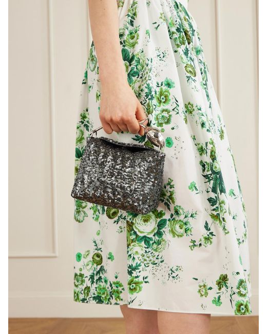 Erdem Gray Sequined Satin Clutch