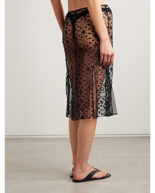 Kiki de Montparnasse Black Embroidered Tulle Midi Skirt
