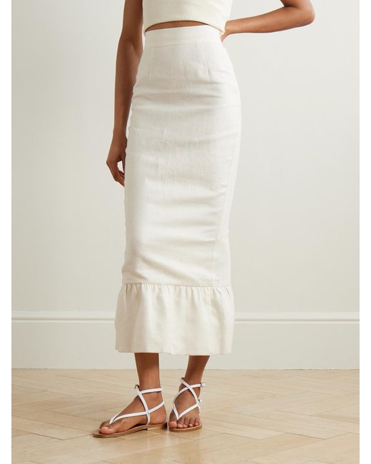 Posse White Matilda Ruffled Linen Midi Skirt