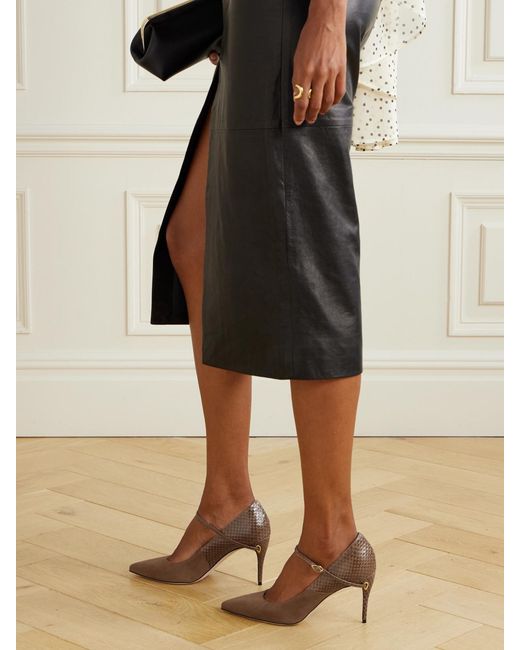 JENNIFER CHAMANDI Brown Lorenzo 85 Suede And Elaphe Pumps