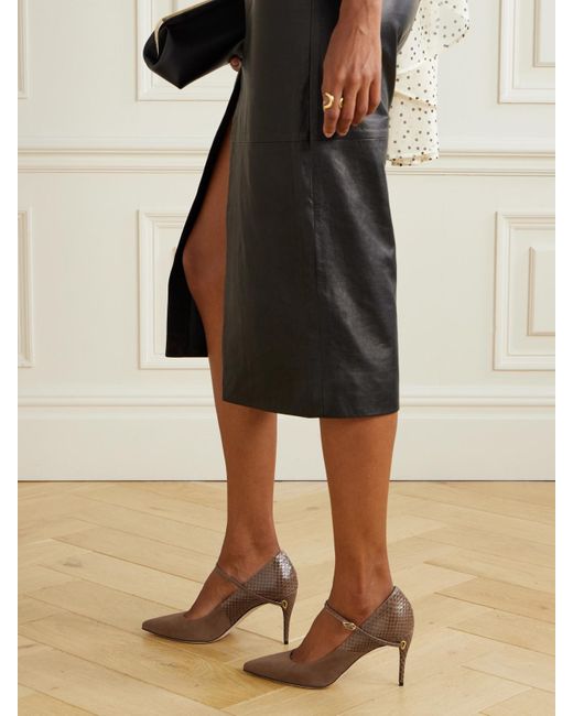 JENNIFER CHAMANDI Brown Lorenzo 85 Suede And Elaphe Pumps