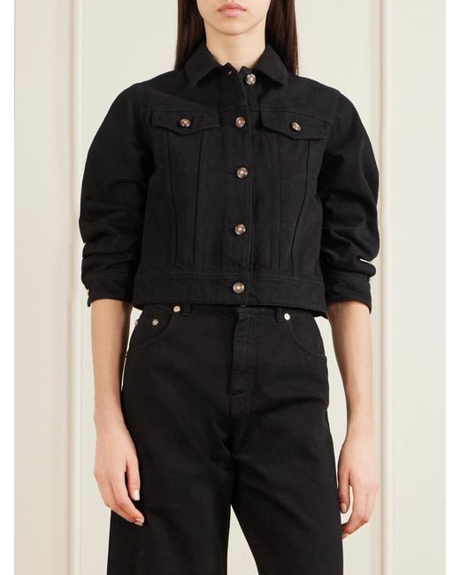Gabriela Hearst Black Adira Cropped Ruched Recycled-Denim Jacket