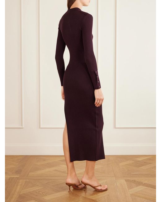 Courreges Purple Logo-Embroidered Ribbed Polo Midi Dress