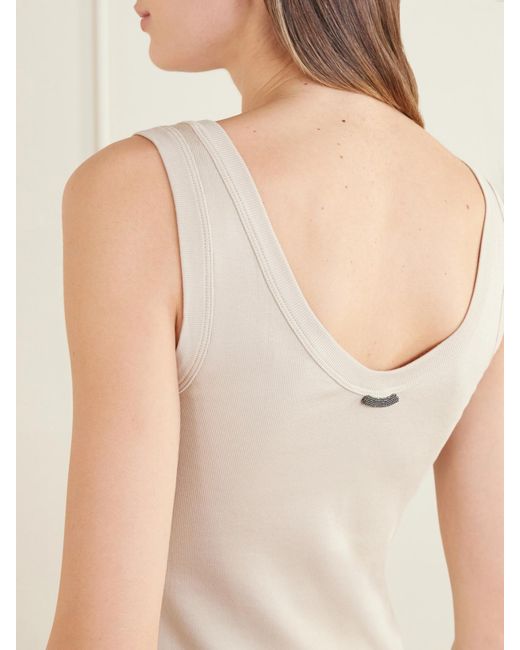 Brunello Cucinelli Natural Ribbed Cotton-Blend Jersey Tank