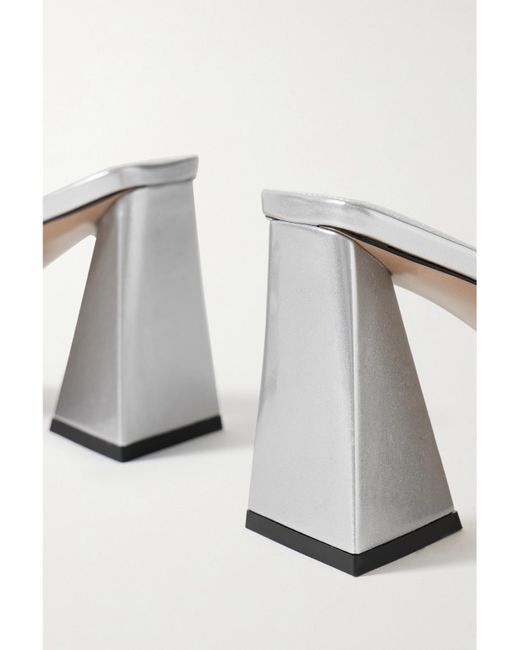The Attico White Mini Devon Metallic Leather Mules