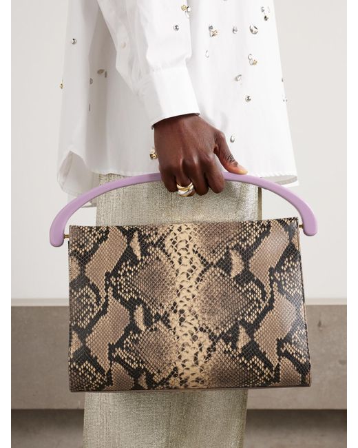 Dries Van Noten Natural Tote Aus Leder Mit Schlangeneffekt