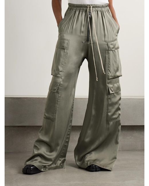 Rick Owens Green Cargohose Mit Weitem Bein Aus Satin