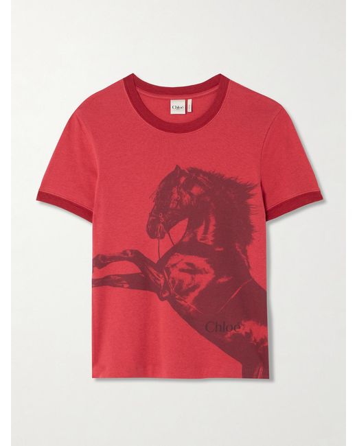 Chloé Red Printed Cotton-Jersey T-Shirt