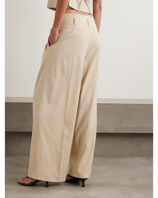 Kallmeyer Natural Percie Pleated Wool-Blend Wide-Leg Pants