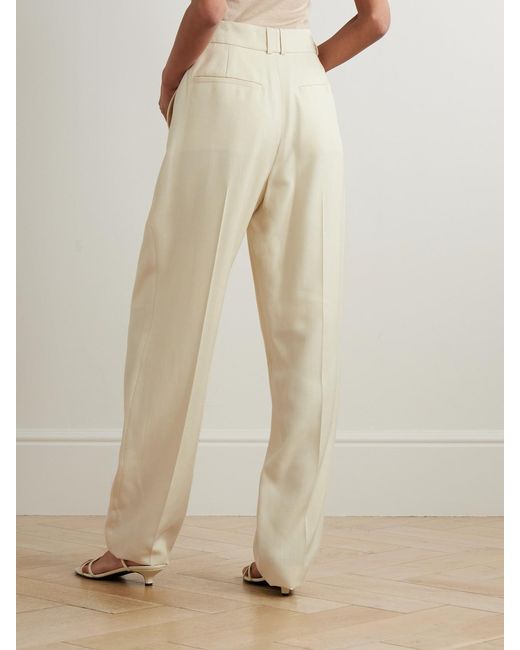 Joseph Natural Rayen Pleated Woven Wide-Leg Pants