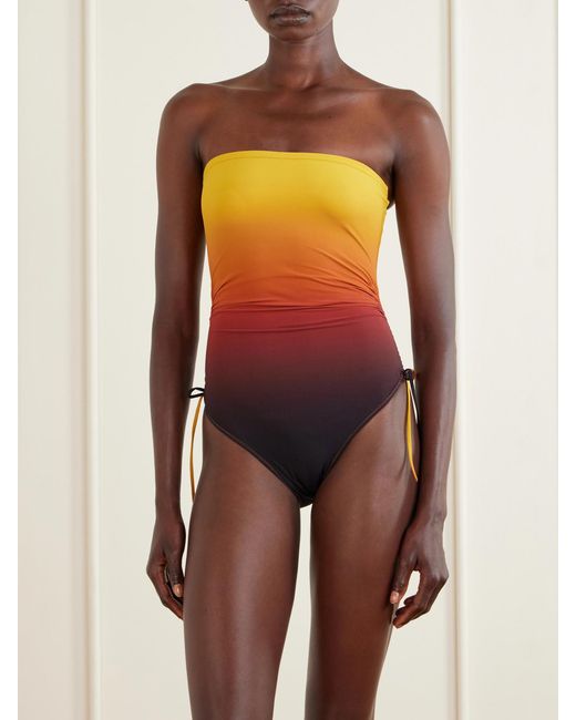 Lido Orange Sessantadue Strapless Ruched Dégradé Swimsuit