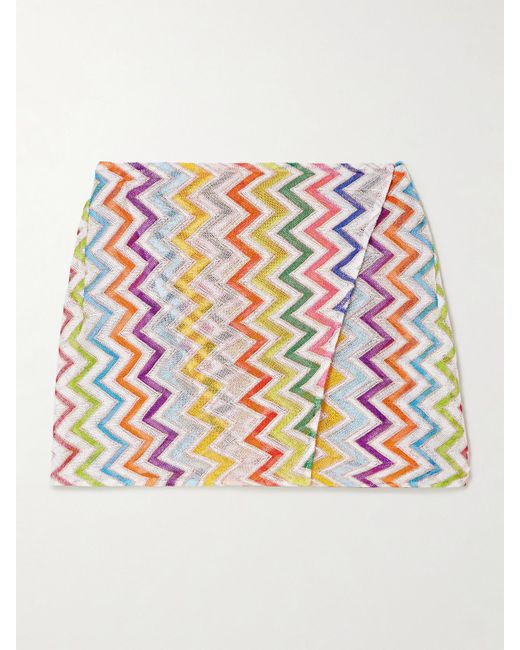 Missoni White Shorts Aus Metallic-Häkelstrick Mit Streifenmuster Und Wickeleffekt