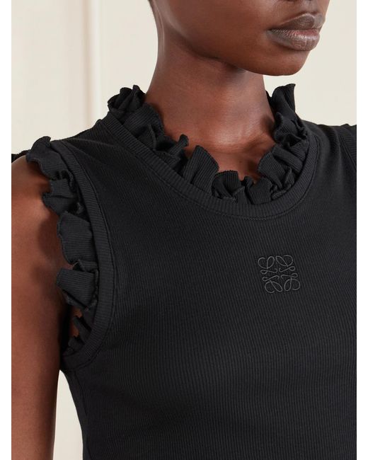 Loewe Black Paula's Ibiza Ruffled Cotton-Blend Tank Top