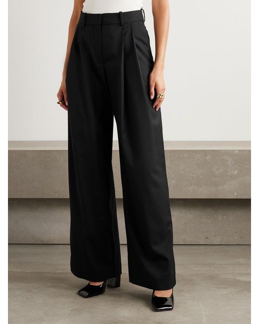 Nina Ricci Black Pleated Wool-Gabardine Wide-Leg Pants