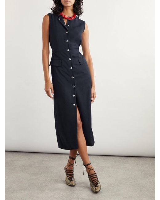 Dries Van Noten Blue Twill Midi Dress