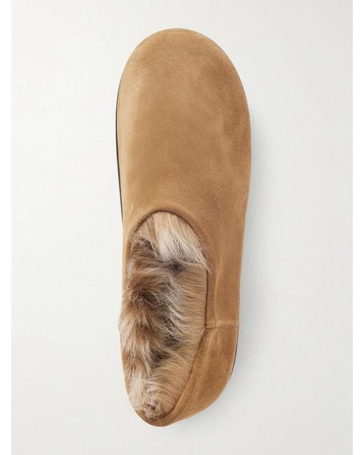 Christen White Big Bootie Shearling-Lined Suede Slippers