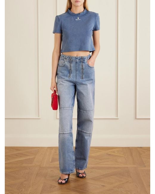ShuShu/Tong Blue Embroidered Lace-Trimmed Cotton T-Shirt