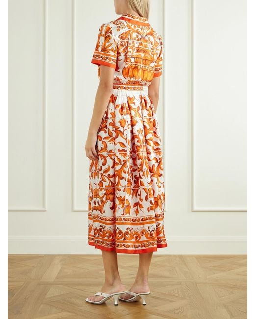 Dolce & Gabbana White Floral-Printed Silk-Twill Midi Dress