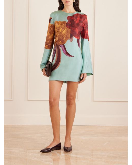 LaDoubleJ Blue Supremes Printed Silk-Twill Mini Dress