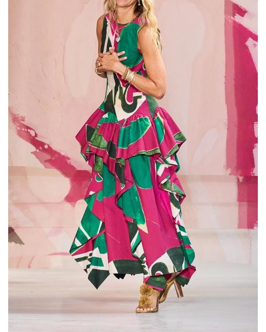 Ulla Johnson Pink Lee Krasner Mural Draped Printed Cotton-Poplin Gown