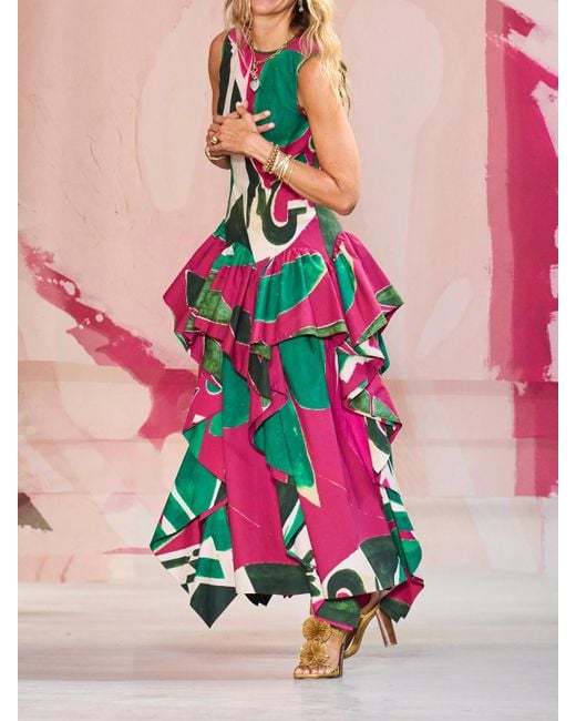 Ulla Johnson Pink Lee Krasner Mural Robe Aus Bedruckter Baumwollpopeline Mit Volants