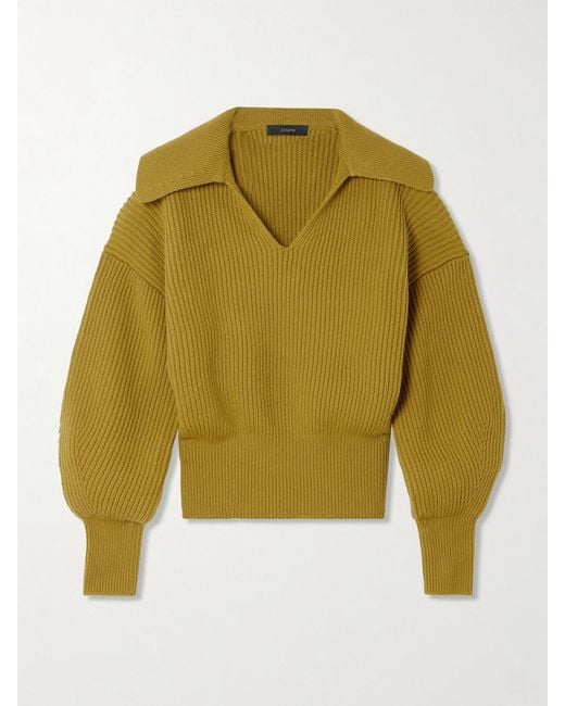 Joseph Green Ribbed Wool, Silk And Cashmere-Blend Polo Sweater