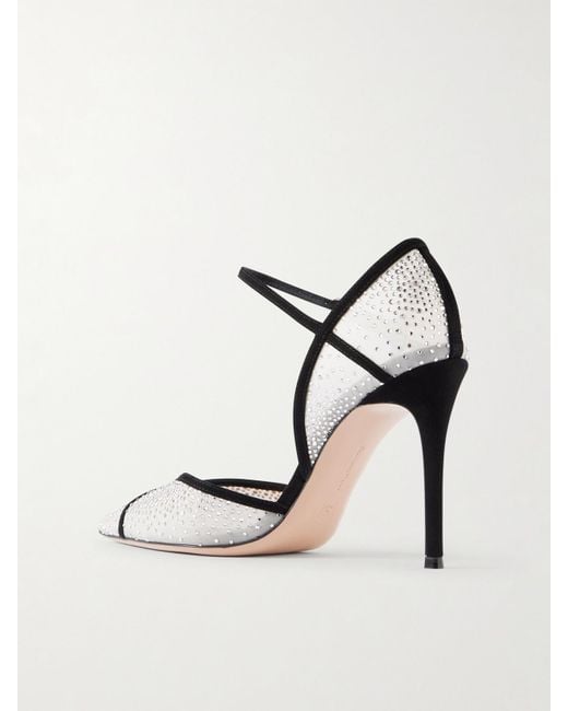 Gianvito Rossi Metallic 95 Suede-Trimmed Crystal-Embellished Mesh Pumps
