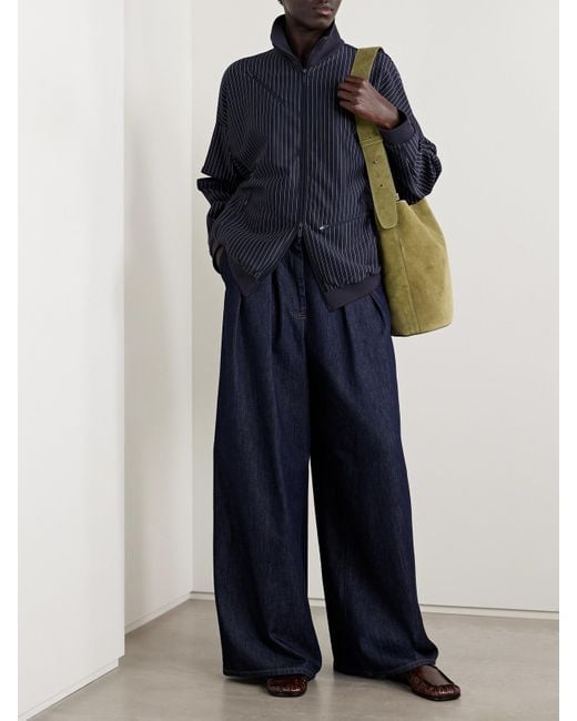 Tibi Blue Oversized Zip-Detailed Pinstriped Jersey Track Jacket