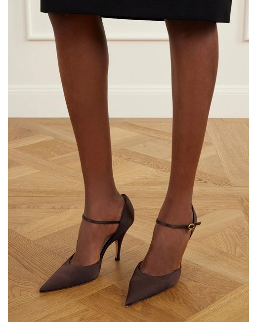 Gianvito Rossi Brown Sofia D'Orsay 95 Crepe-Satin Pumps