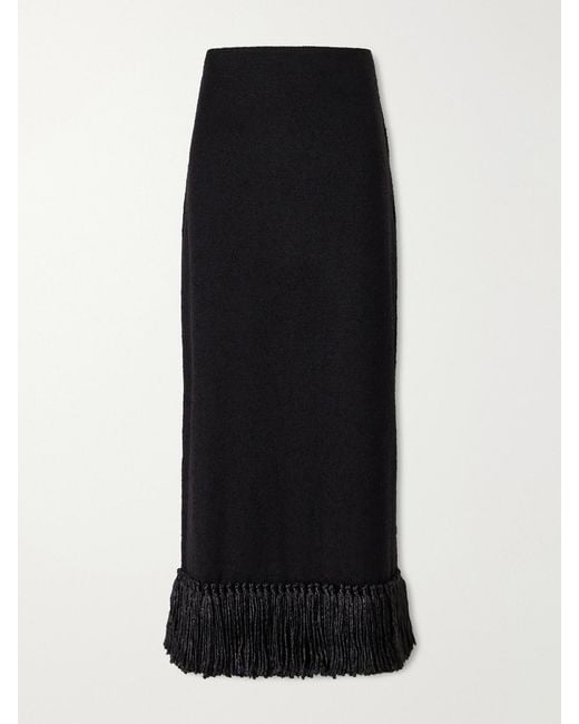 Heirlome Black Matilde Fringe-Detail Wool-Blend Maxi Skirt