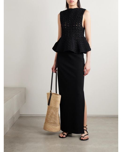 Khaite Black Yuka Open-Knit Cotton-Blend Peplum Tank