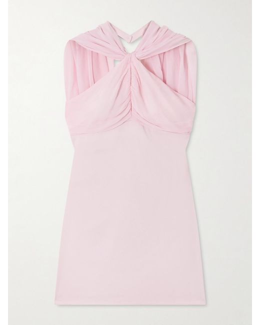 Posse Pink Solene Ruched Chiffon And Satin-Crepe Mini Dress