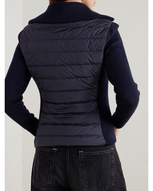 Moncler Blue Wool And Padded Quilted Shell Down Cardigan