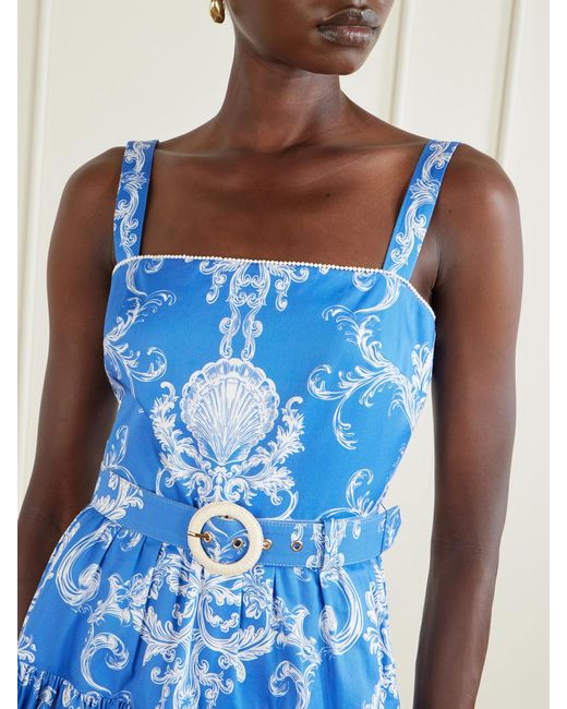 Borgo De Nor Blue Freddie Printed Belted Cotton Mini Dress