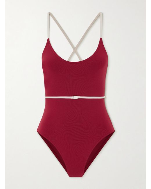 Eres Red Reinette Sharon Belted Two-Tone Swimsuit