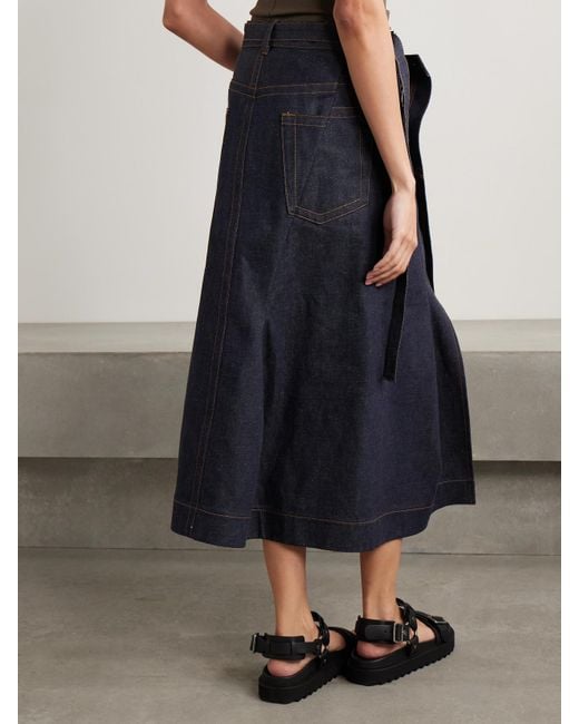 Sacai Blue Belted Denim Midi Skirt