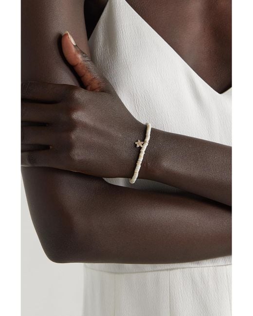Sydney Evan White Small Plumeria 14-Karat, And Diamond Bracelet