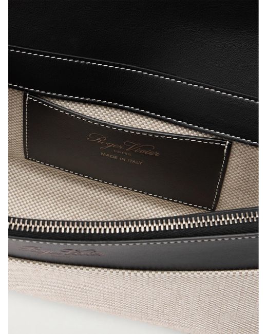 Roger Vivier White Belle Vivier Buckled Canvas Clutch