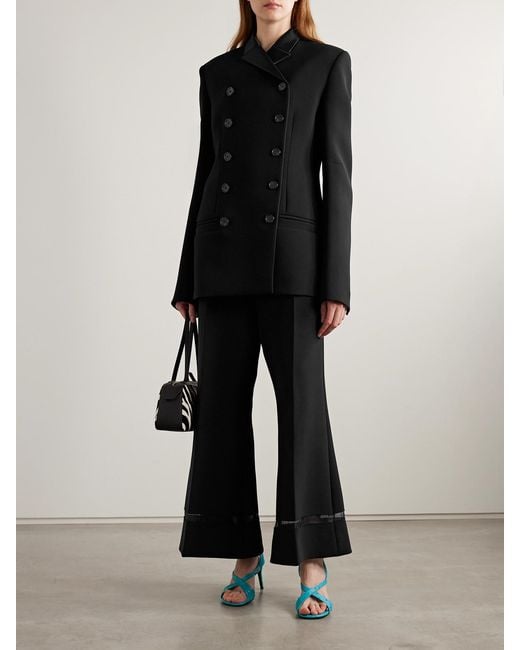 Khaite Black Wallace Organza-Trimmed Crepe Wide-Leg Pants