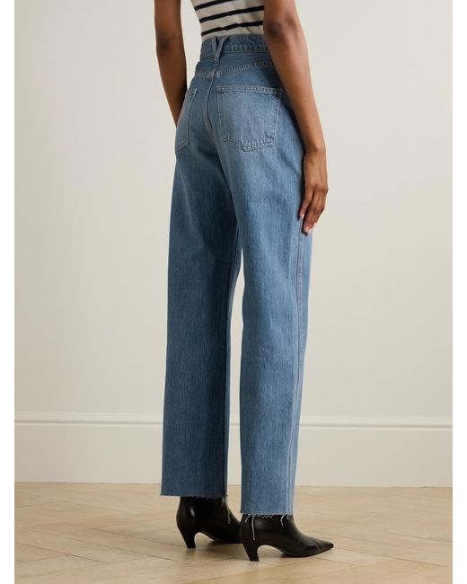 Veronica Beard Blue Taylor Frayed High-Rise Wide-Leg Jeans