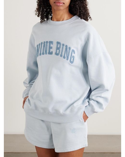 Anine Bing Blue Miles Oversized Appliquéd Cotton-Jersey Sweatshirt