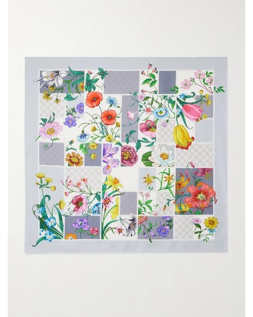 Gucci Gray Printed Silk-Twill Scarf
