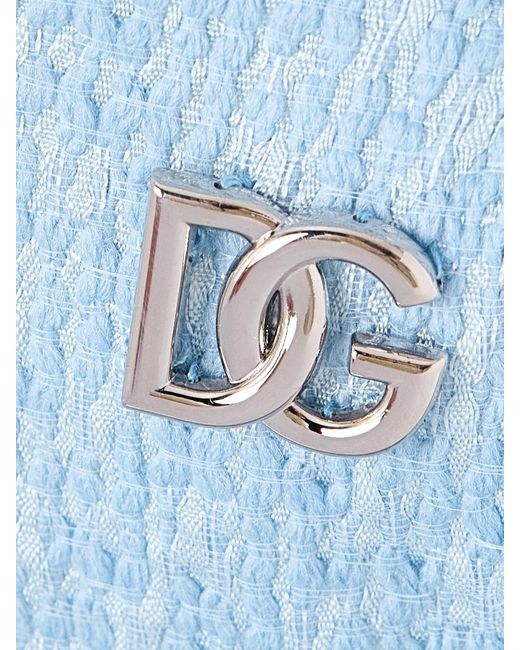 Dolce & Gabbana Blue Kleid Aus Tweed Aus Einer Wollmischung Mit Verzierung Und Fransen