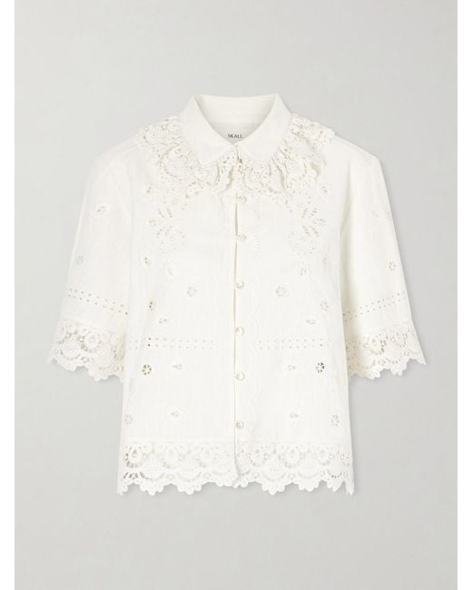 SKALL White Talia Broderie Anglaise Cotton And Linen-Blend Shirt