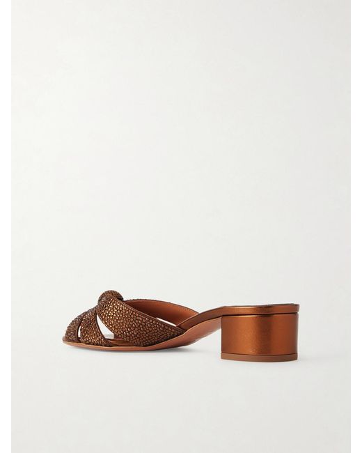 Aquazzura Brown Italian Flirt 35 Crystal-Embellished Leather Mules
