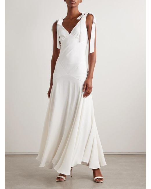 Rodarte White Embellished Velvet-Trimmed Silk-Crepe Maxi Dress