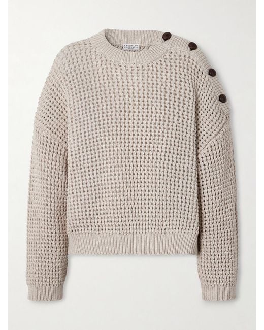 Brunello Cucinelli Natural Open-Knit Cotton-Blend Sweater