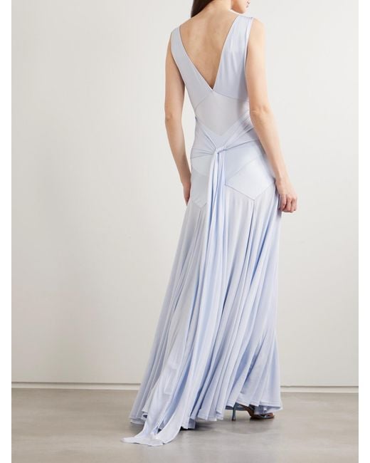 Self-Portrait White Pleated Paneled Satin And Stretch-Jersey Maxi Dress